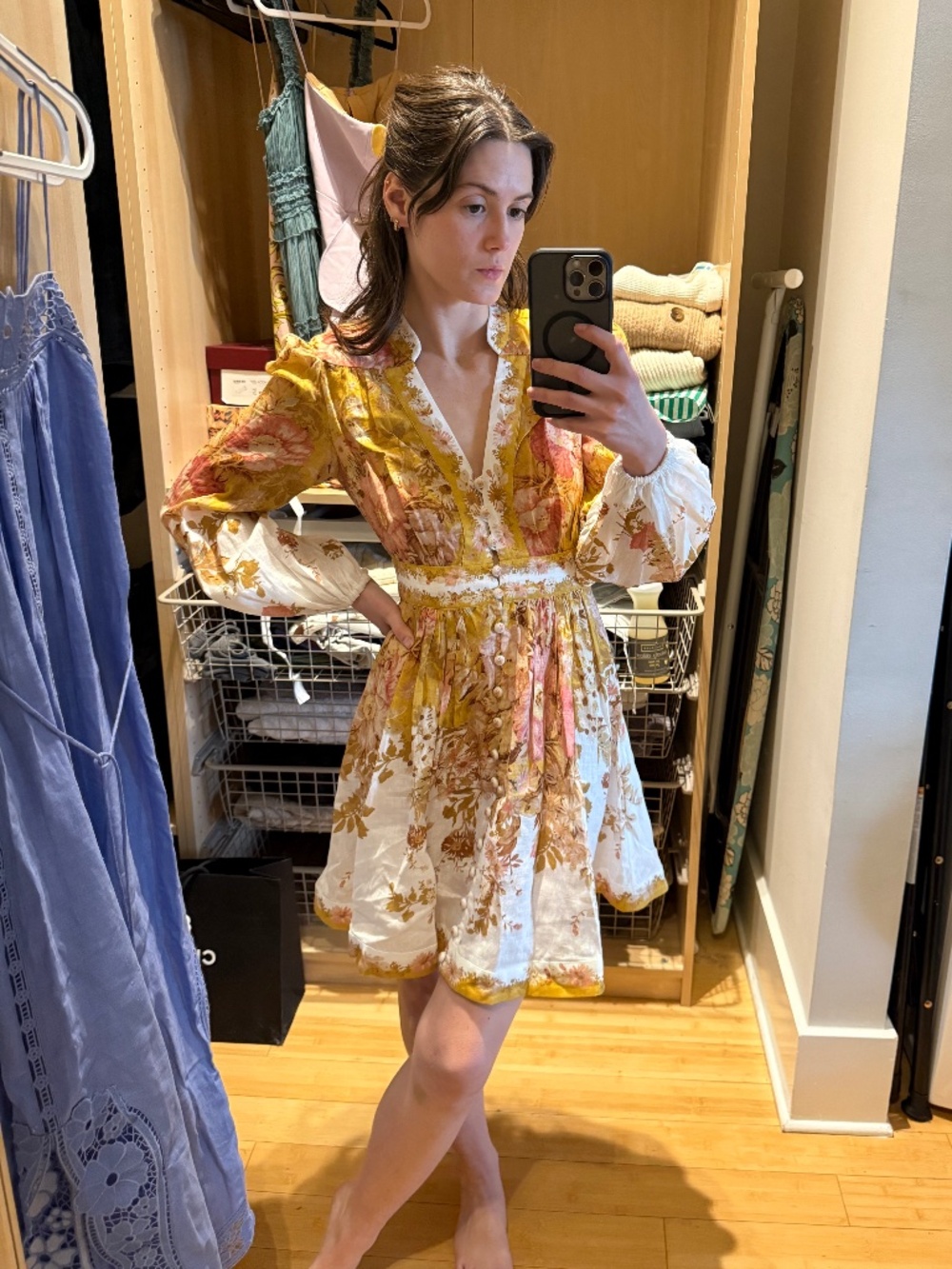 !!SOLD!! NWT Zimmermann Pattie Plunge Mini Dress | Mustard Floral | Size 0